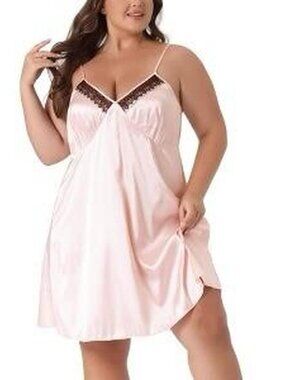 Women's Plus Size Lingerie Satin V-Neck Sleeveless Chemise Lace Trim Nightgowns